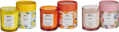 Image de BELIANI Set de 3 bougies parfumées multicolores 100% cire de soja mèche en coton parfum floral oriental rose hurmikaki mélisse