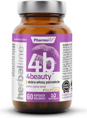Zdjęcie produktu dla KAPSUŁKI NA SKÓRĘ, WŁOSY I PAZNOKCIE (4BEAUTY) BEZGLUTENOWE 60 szt. - PHARMOVIT (HERBALLINE)