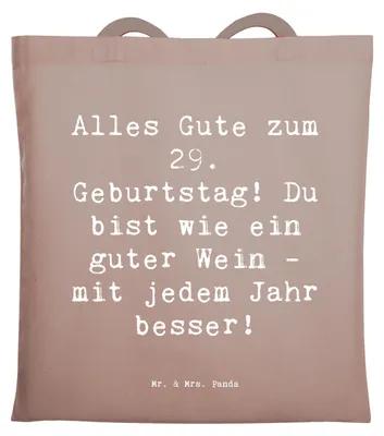 Produktbild von Mr. & Mrs. Panda Tote Bag Spruch 29. Geburtstag Glückwünsche - Braun Pastell - Geschenk, Geburtstagsgeschenk, Tasche, Liebe zum, Shopping, Einkaufstüte, Freude schenken