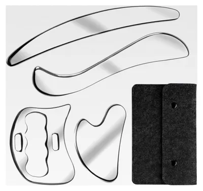 Produktbild von Gua Sha Edelstahl: 4-teiliges multifunktionales Faszienwerkzeug für Beine, Rücken, Gesicht und Nacken zur Muskelentspannung und Schmerzlinderung (inklusive Filz-Aufbewahrungstasche)