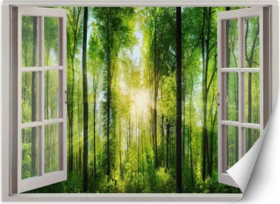 Produktbild von Vlies fototapete Fensteransicht Sonnenschein 140x100 cm Feeby Grün inkl. Kleber einfache Montage