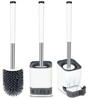 Image de Brosse de toilettes, brosse de toilettes en silicone avec réservoir de récupération, à séchage rapide, pour salles de bains et toilettes d'invités, à fixer au mur ou à poser.