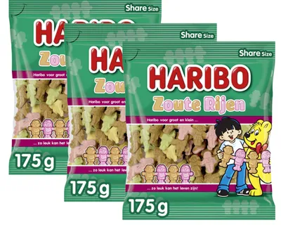 Produktbild von Vorteilspack 3 X Zoute Rijen - Salzlakritz Schaumzucker Menschenkette 3 X 175G (Gesamt 525 Gramm) By Haribo Nl