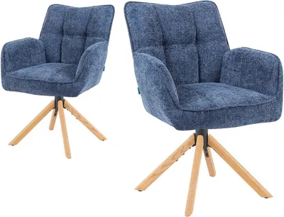 Produktbild von Esszimmerstuhl - Schalenstuhl - Drehstuhl - Esszimmerstuhl - Stuhlset - Blau - Geöltes Eichenholz
