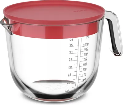 Produktbild von Mepal - Glas Messbecher mit Deckel Chef it - Leicht ablesbare. eingravierte Skala - Mikrowellen- & Backofengeeignet (ohne Deckel) - Hochwertiges Glas - Spülmaschinengeeignet - 1000 ml - Coral
