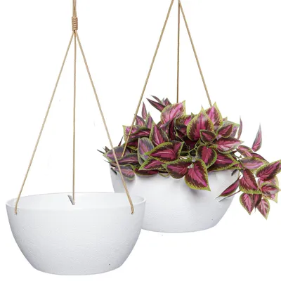 Obrázek produktu pro Omgoods - 2 kusy velkých závěsných květináčů - 33 cm, bílé barvy