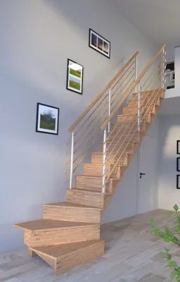 Produktbild von Holztreppe Lindos (Eiche) in  1/4 gewendelter Ausführung rechts-100 cm-rechts-Design Geländer Holzrundstäbe-beidseitig-mit Setzstufen