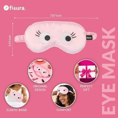 Zdjęcie produktu dla Opaska na oczy różowa ze wzorem oczu maska do spania miękka
