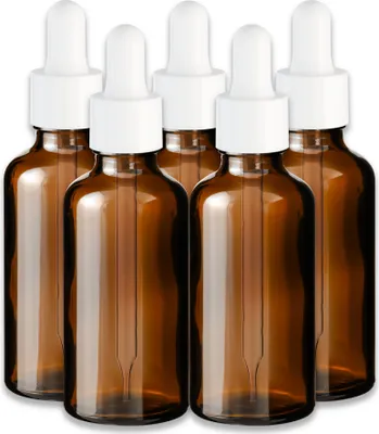 Produktbild von 5x Braune Glasflasche 50 ml mit weißer Pipette leere Kosmetikflasche
