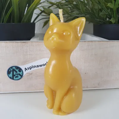 Produktbild von Bienenwachskerze Katzen Kerze mit langem Hals 10 cm