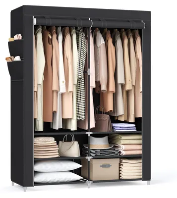 Stoff-Kleiderschrank 45x127x176 cm, 2 Hängeabteile, schwarz