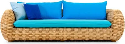 Produktbild von Casa Padrino Luxus 3er Gartensofa Naturfarben / Blau 254 cm