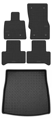 Image de Tapis en caoutchouc + bac de coffre pour Alfa Romeo Stelvio 2016- (SUV, avec caisson de basses) – 5 pièces, noirs, sur mesure
