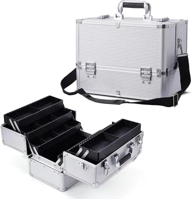 Produktbild von Kosmetikkoffer – Make-up-Tasche – Tragbarer Schminktisch – Mit abnehmbarem Organizer – 37 x 22,5 x 27 cm – Silber
