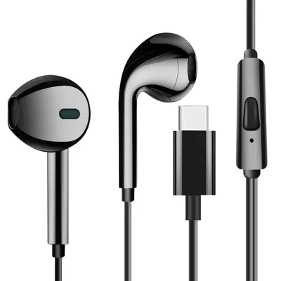 Produktbild von Avizar, USB-C Kopfhörer Mikrofon Freisprechkit Silikonkabel 1.2m, Schwarz