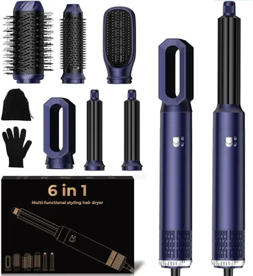 Produktbild von 6-in-1 Haarstyler Set mit Haartrockner, Auto-Lockenstab, Warmluftbürste, Glättbürste, Rundbürstenföhn, Volumen & Styling für Frauen