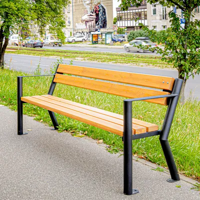 Produktbild von REKORD Gladiator mit Armlehne Tek Gartenbank 185 x 59 x 73 cm Robust Ergonomisch Wetterfest Stahl Skandinavisches Fichte-Holz