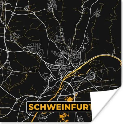 Produktbild von MuchoWow® Poster Deutschland - Schwarz und Gold - Schweinfurt - Stadtplan - Karte 100x100 cm - Babyzimmer