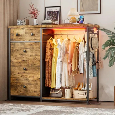 Produktbild von Kleiderschrank – Garderobenschrank – Kleiderschrank mit Drehtür – 125x40x120 cm – Mit 5 Schubladen und Kleiderstange