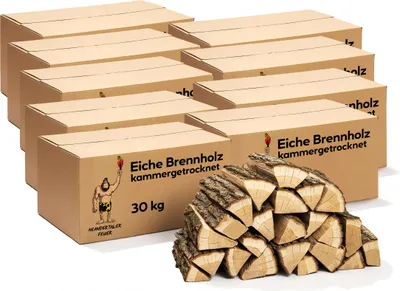 Produktbild von Neandertaler Feuer Brennholz Eichenholz Kaminholz - Grillholz 25 cm 270 kg | Hartholz Eichen Feuerholz | Holz für Grill Kamin Smoker Ofen | Firewood