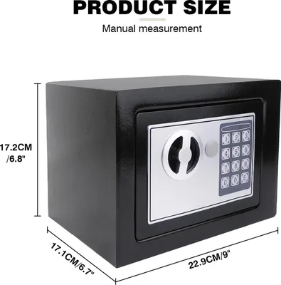 Produktbild von Sicherheitstresor - Elektronischer Safe - 4,6 l - 17×23×17 cm - Digitales PIN-Schloss & Notschlüssel - Massiver Stahl - Sperre nach 3 Versuchen - Schwarz