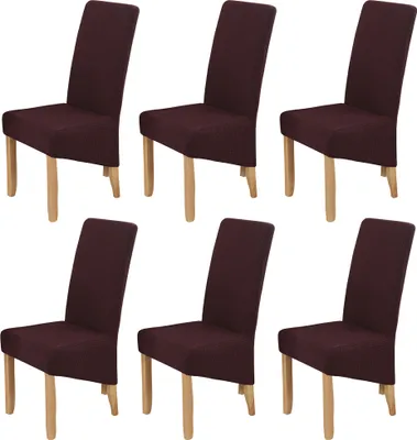 Produktbild von 6 Stück elastische Stretch-Stuhlbezüge aus Stretch, Schräge All-Inclusive-Sitzbezüge Rückenlehnenschutzbezug Abnehmbar Waschbar für Esszimmer, Burgunderrot