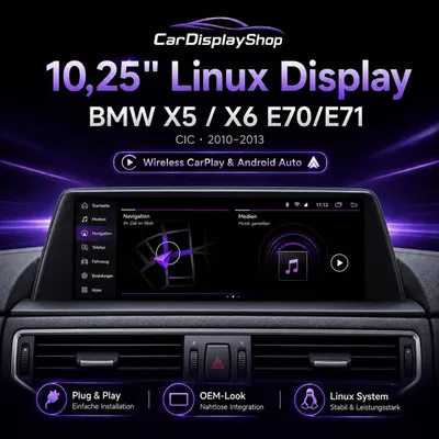 Produktbild von 12,3" Linux Display BMW X5/X6 E70/E71 CCC 2007–2009 CarPlay & Android Auto