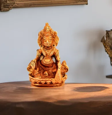 Messing Kubera-Statue, Hindu-Gott des Reichtums, 2,5 x 1,5 x 3 Zoll, Gold