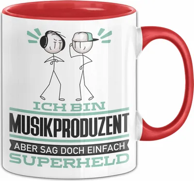 Produktbild von Musikproduzent Geschenk Tasse Ich Bin Musikproduzent Aber Sag Doch Einfach Superheld Lustige Geschenkdiee für Musikproduzent Kaffee-Becher (Rot)