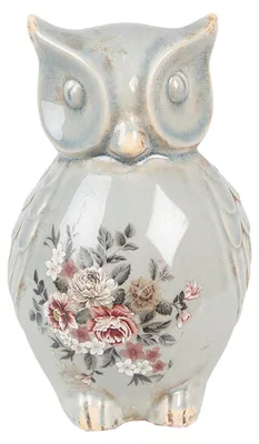 Produktbild von Clayre & Eef Dekorationsfigur Eule 13x12x22 cm Grau Keramik
