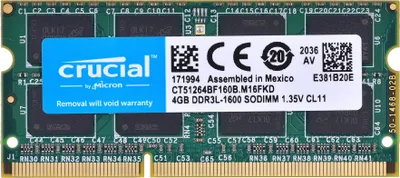 Zdjęcie produktu dla Crucial CT51264BF160B, 4 GB, 1 x 4 GB, DDR3L, 1600 MHz, 204-pin SO-DIMM