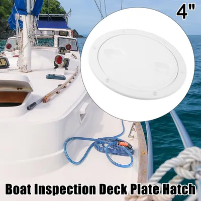 Produktbild von Runde Inspektionsabdeckung für Boote (4 Zoll) mit abnehmbarer Abdeckung, aus weißem Nylon, mit ovaler Nut und vorgebohrten Löchern für Boote, Yachten und Wohnmobile.