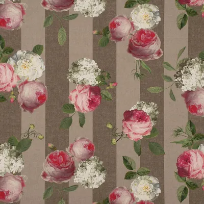 Produktbild von Outdoorstoff Meterware Polyacryl Teflonbeschichtung Streifen Hortensien Blätter hellgrau khaki grün pink weiß 140cm