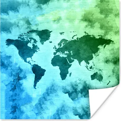 Produktbild von MuchoWow® Poster Weltkarte - Smoke - Blau 50x50 cm - Wohnzimmerdekoration
