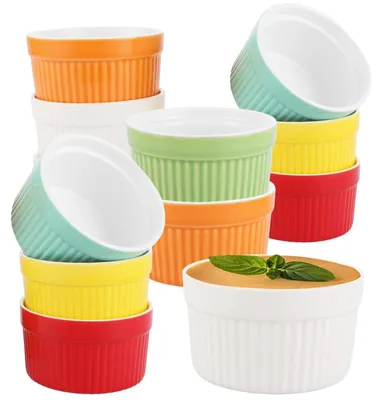 Imagen del producto de Inovra - Moldes para soufflé, juego de 12 unidades - Recipiente para horno - Cerámica - Ideales para crème brûlée y muffins - 180 ml, 9 x 5 cm - Moldes para crème brûlée