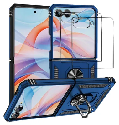 Immagine prodotto di set di cover protettive 2in1 per il Samsung Galaxy Z Flip 7 composto da 2x protezione dello schermo in vetro 9H e 1x custodia in silicone - cover in blu