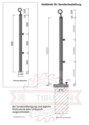 Produktbild von TIBU Edelstahlgeländer Aufmontage mit Handlauf aus Buche lackiert- Variante: Pfosten mit 2 Strebenhalter