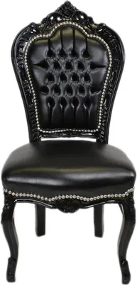 Produktbild von Barockstuhl Barock Stuhl Schwarz Kunstleder Esszimmer Wohnzimmer Büro Klassisch Premium Luxus Modern Thron Retro Royal Antik Stil Möbel Dining Chair