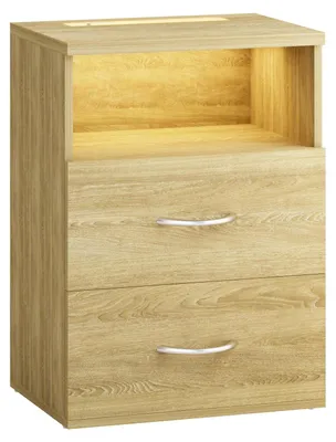 Produktbild von CASARIA® Nachttisch Touch LED Beleuchtung 40x28x55 cm Dimmbar Holz 2 Schubladen Boxspringbett Schlafzimmer Wohnzimmer Beistelltisch Nachtschrank Eiche