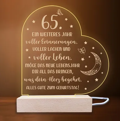 Produktbild von INDIGOS UG - LED Nachttischlampe - 65. Geburtstag - Herz rechts mit Spruch - Nachtlicht - 3D-LED-Lampe - Geburtstag - Geschenk für Freund, Freundin, Familie - Liebe, Geburtstagsgeschenk