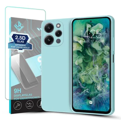 Produktbild von Hülle für Xiaomi Redmi 12 mit 9H Displayglas Displayschutz Case Cover Bumper Smartphone Softgrip Schutzhülle Farbe: Hellblau