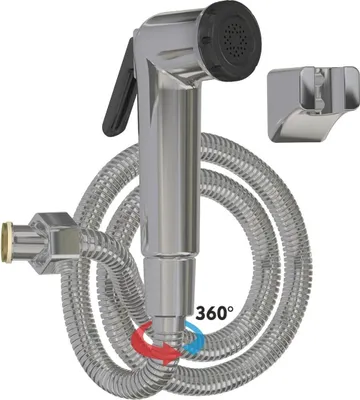 Produktbild von Chrom-Handbrause für Bidet, mit 120cm Edelstahl-Schlauch, drehbarer Kopf, unterer Aktivierungsknopf | 3029