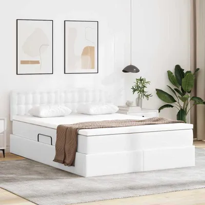 Obrázok produktu pre Maison Exclusive – úložná posteľ s matracom, čistá biela, 140 x 190 cm, umelá koža