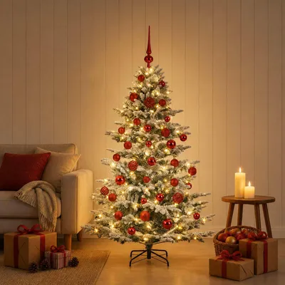 Productafbeelding van Kunstkerstboom met kerstbal 150 cm 150 LED's Warmwit PE & PVC