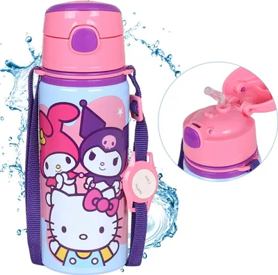 Obrázek produktu pro Hello Kitty Hliníková TERMÁLNÍ LÁHEV, náustek, LÁHEV NA VODU s popruhem přes rameno, pro dívky 600 ml