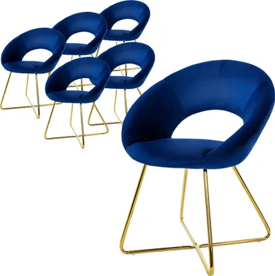 Obrázek produktu pro ML-Design 6x jídelní židle s kulatým opěradlem, modrá, ze sametového kovového rámu