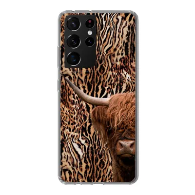 Produktbild von MuchoWow® Handyhülle Schutzhülle Hülle für Samsung Galaxy S21 Ultra Schottischer Highlander - Kuh - Pantherdruck Silikon Softcase Handy Hülle - Mobiltelefon