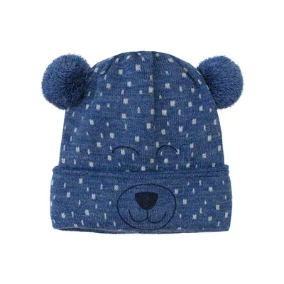 Produktbild von Jungen Wintermütze Kindermütze Strickmütze Bommelmütze, Blau