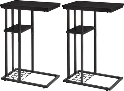 Zdjęcie produktu dla YMYNY stolik boczny w kształcie litery C industrialny design zestaw 2 czarny 40x26x61.5cm