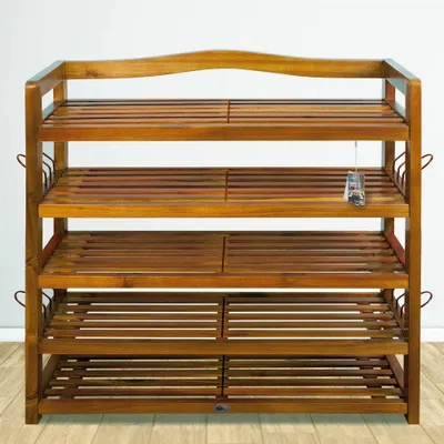 Image de Étagère à chaussures, bois d'acacia, 5 étagères, 85 x 26 x 80 cm